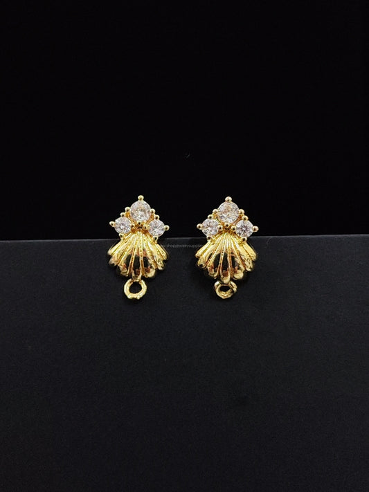 14K Gold Plated Cubic Zirconia shell Stud Earring Findings Brass Nickel Free CZEF12 2 pieces