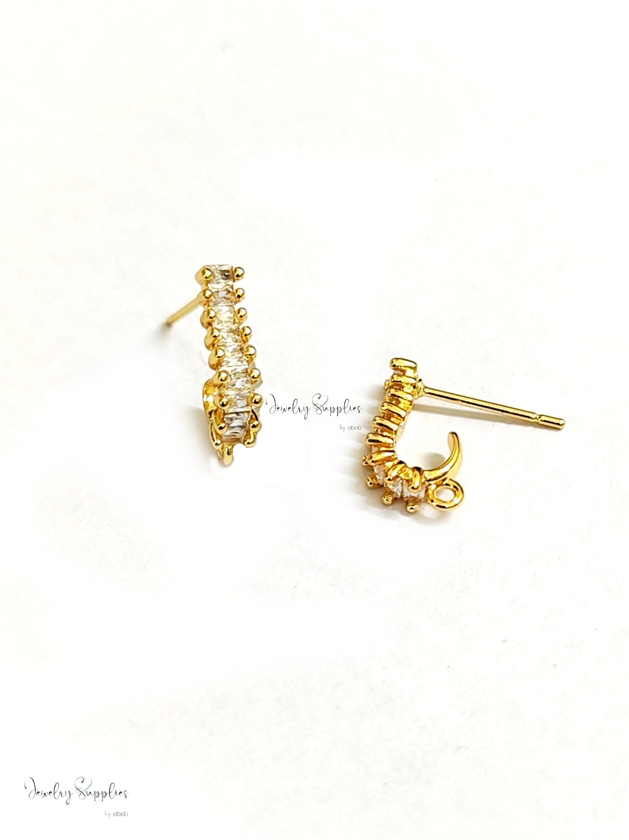 18K gold plated cubic Zirconia earring hooks brass earring making J shaped CZEH03 2 pieces