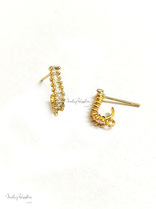 18K gold plated cubic Zirconia earring hooks brass earring making J shaped CZEH03 2 pieces