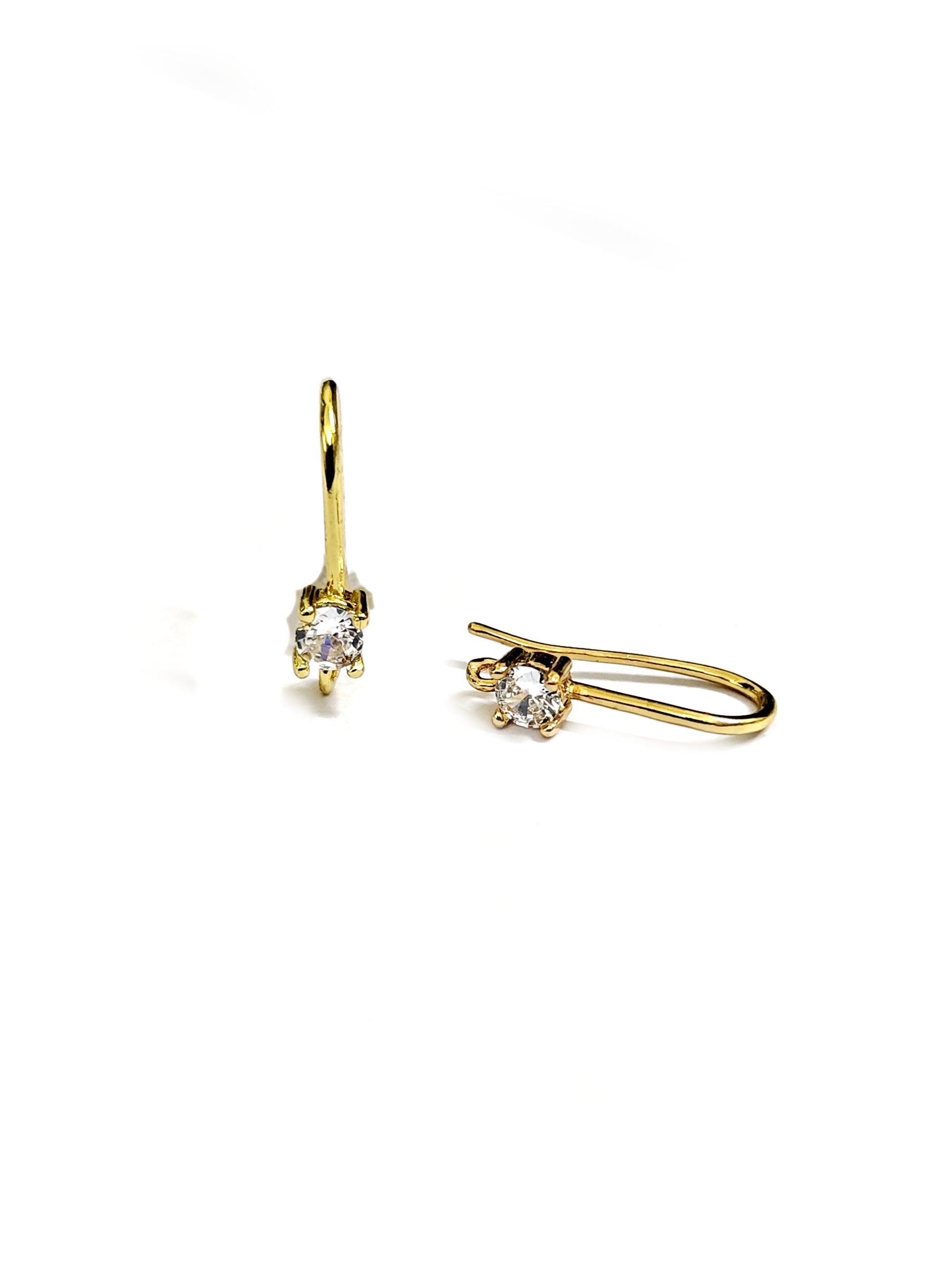 18K gold plated cubic Zirconia stud earring hooks brass  micro pave earring making CZEH01 2 pieces