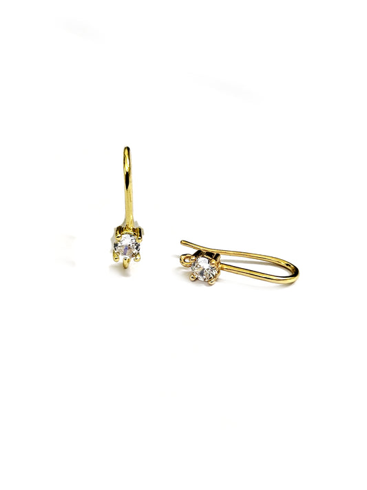 18K gold plated cubic Zirconia stud earring hooks brass  micro pave earring making CZEH01 2 pieces