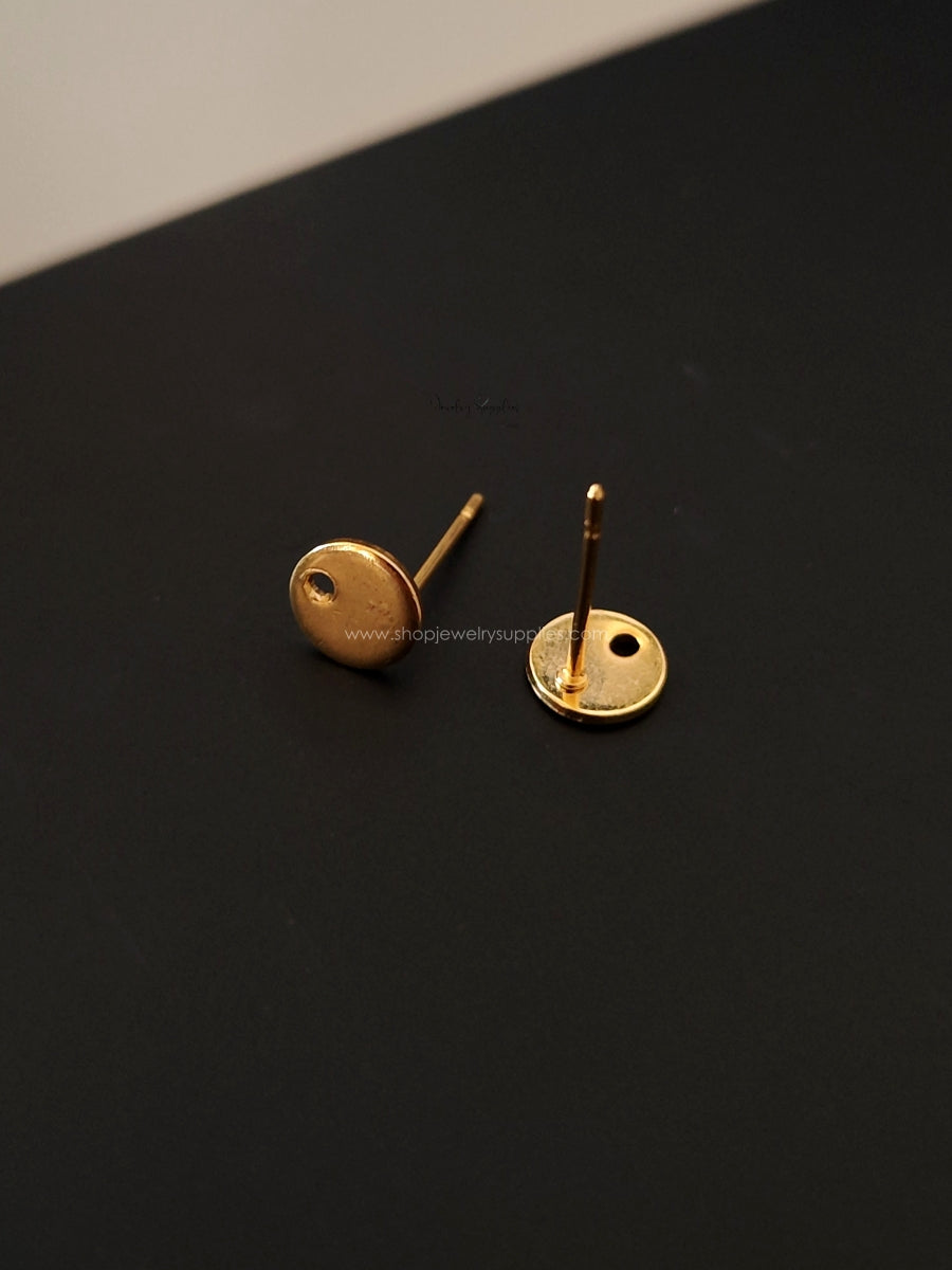 24 k gold plated disc stud earring findings 316 Stainless steel pin