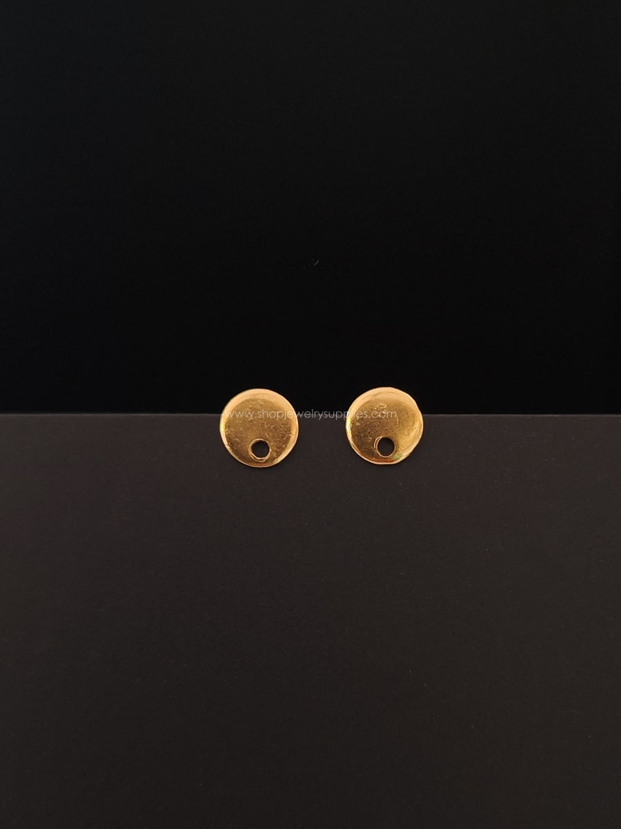 24 k gold plated disc stud earring findings 316 Stainless steel pin SSEF12 2 pieces