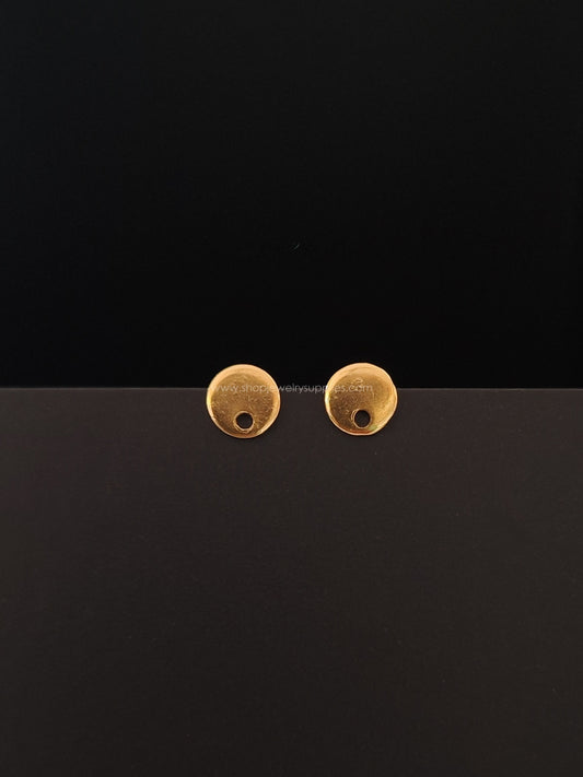 24 k gold plated disc stud earring findings 316 Stainless steel pin SSEF12 2 pieces