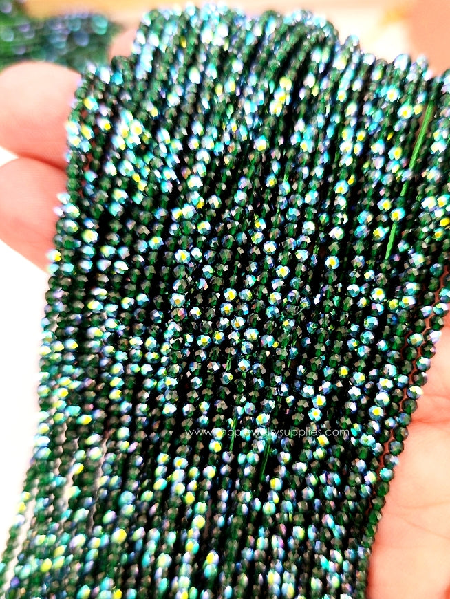 2 mm hydro beads AB green glass beads for beaded jewellery making GHB2ABG 1 strand