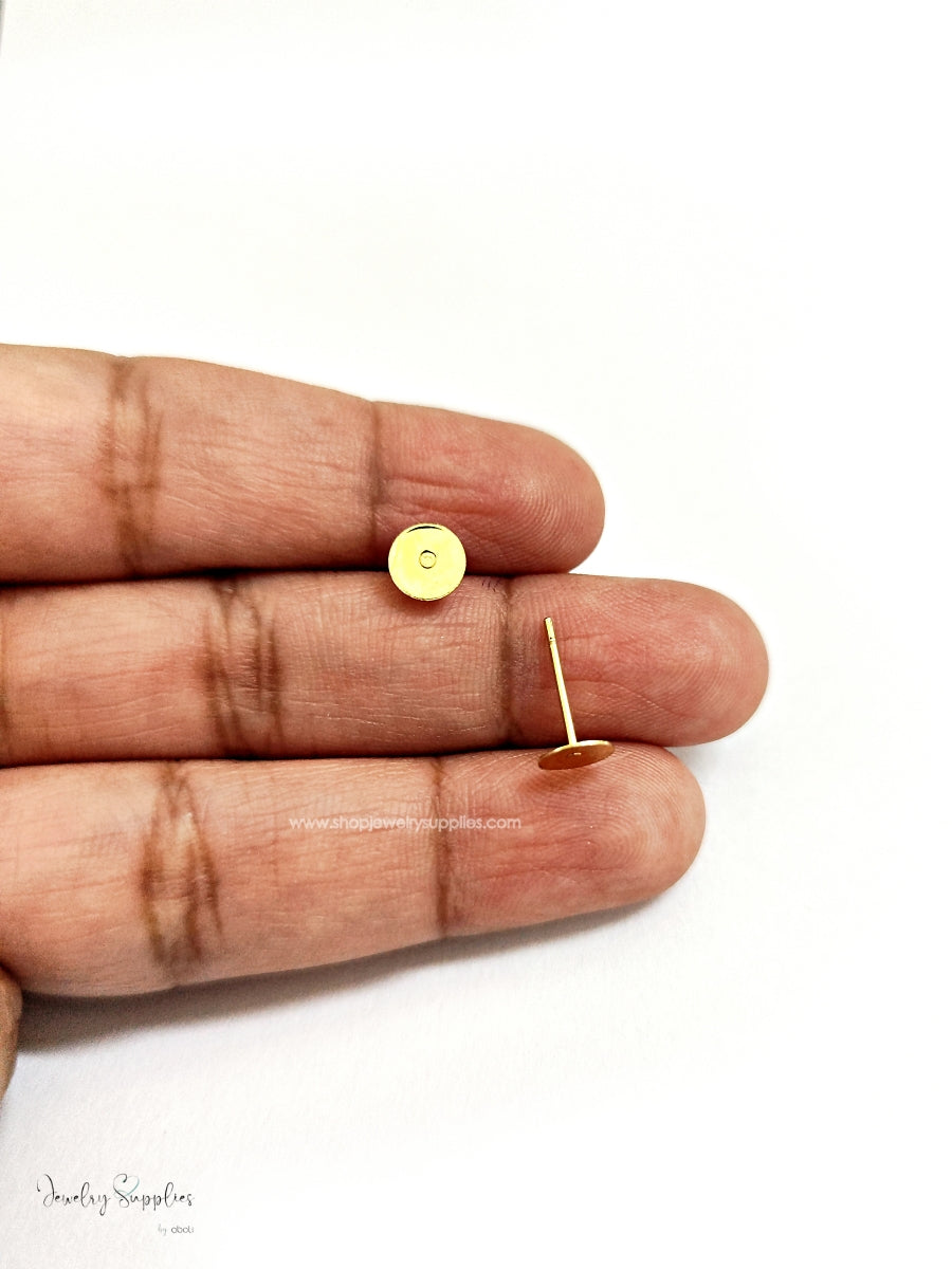 304 stainless steel stud base 6 mm 24 k gold plated earrings base SSSB18G6 2 pieces