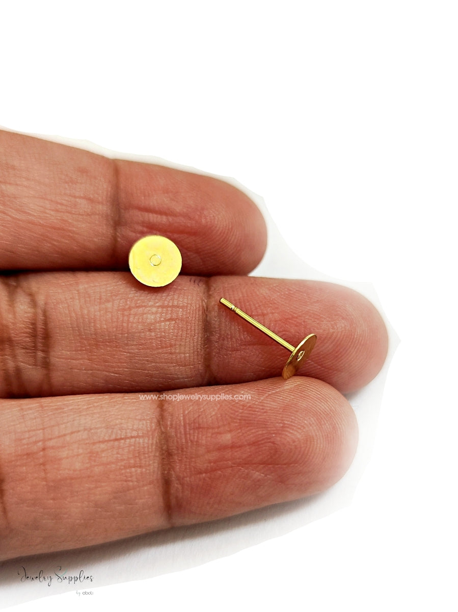 304 stainless steel stud base 6 mm 24 k gold plated earrings base jewellery making materials