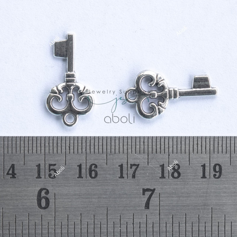 Silver key charm silver charm unlock growth, luck theme charm CHMS164 2 charms