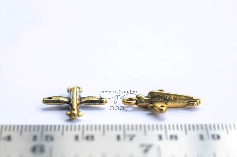 Golden airplane Charms airplane plane travel CHMG142 2 charms - Jewelry Supplies