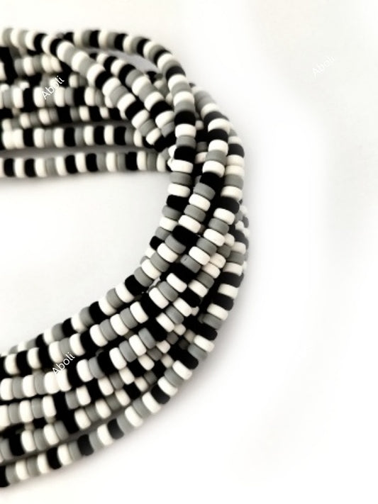 Black Grey white disc polymer clay beads tyre shaped beads 6 x 3 mm PCB05 1 full strand