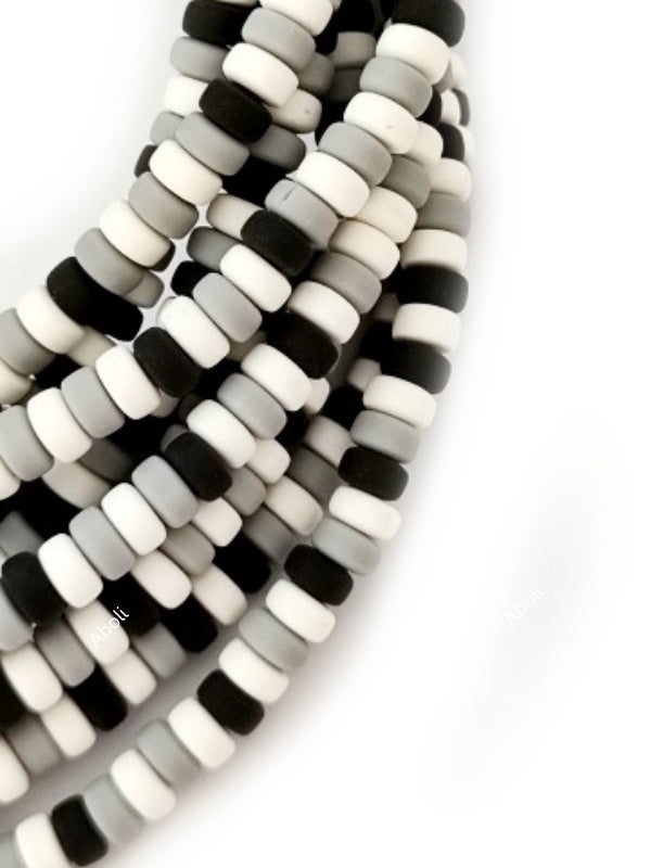 Black Grey white disc polymer clay beads tyre shaped beads 6 x 3 mm PCB05 1 full strand