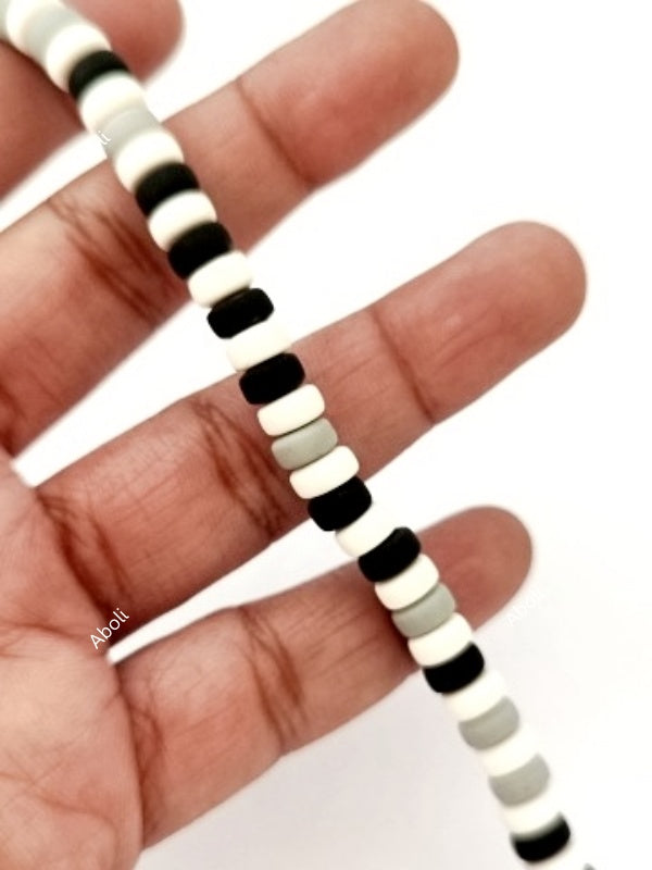Black Grey white disc polymer clay beads tyre shaped beads 6 x 3 mm PCB05 1 full strand