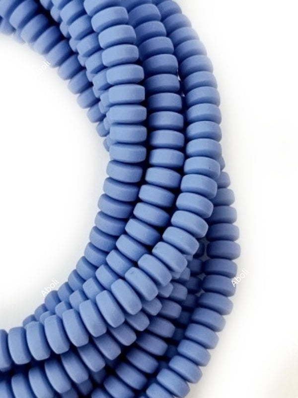 Cornflower blue disc polymer clay beads tyre shaped beads 6 x 3 mm PCB08 1 full strand
