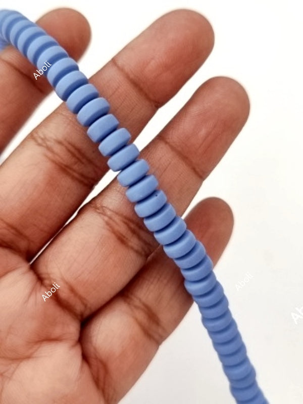 Cornflower blue disc polymer clay beads tyre shaped beads 6 x 3 mm PCB08 1 full strand