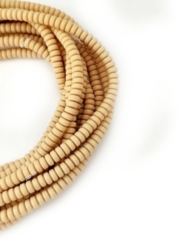 Nude disc polymer clay beads straw coloured tyre shaped beads 6 x 3 mm PCB09 1 full strand