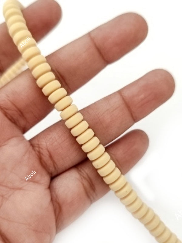 Nude disc polymer clay beads straw coloured tyre shaped beads 6 x 3 mm PCB09 1 full strand