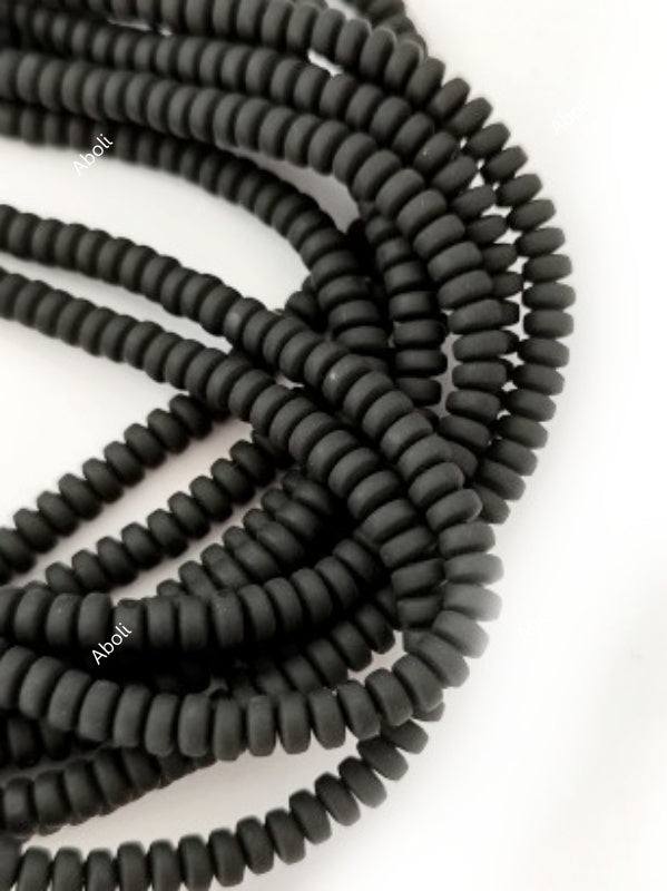 Black disc polymer clay beads tyre shaped beads 6 x 3 mm PCB06 1 full strand