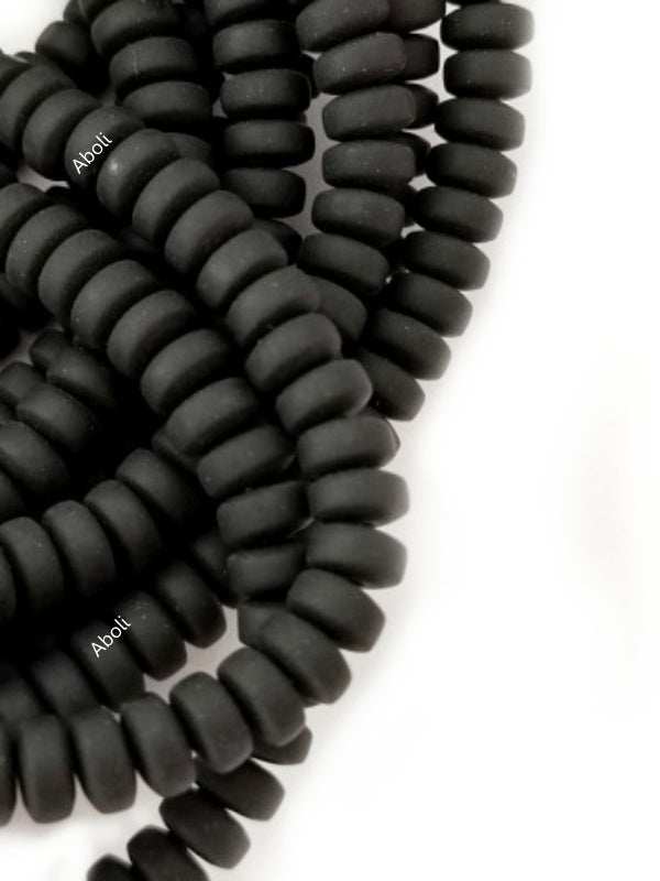 Black disc polymer clay beads tyre shaped beads 6 x 3 mm PCB06 1 full strand