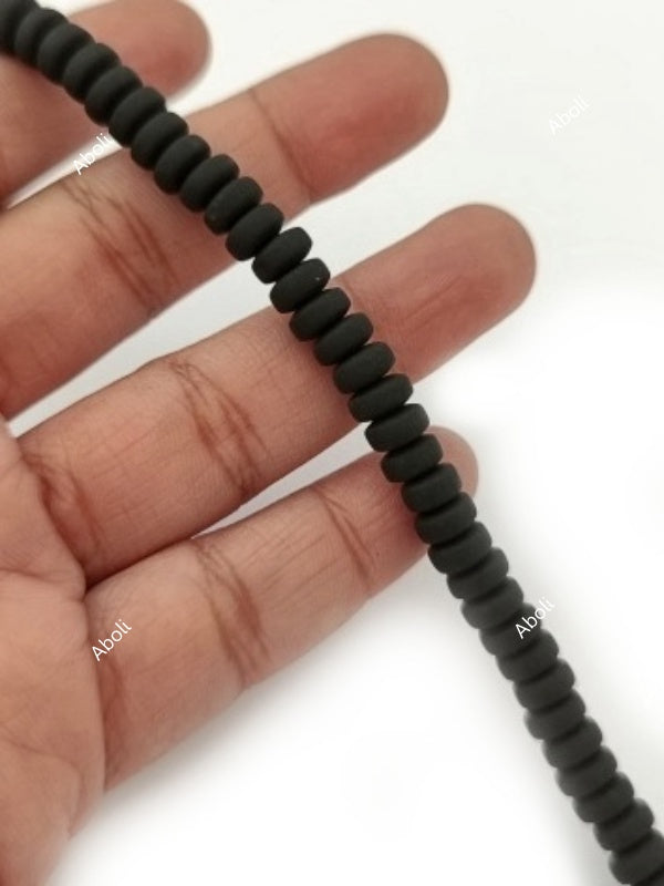 Black disc polymer clay beads tyre shaped beads 6 x 3 mm PCB06 1 full strand