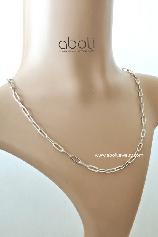 Tarnish resistant silver paperclip chain for necklace Brass big loop neckchain unisex PCNCBLS - Jewelry Supplies