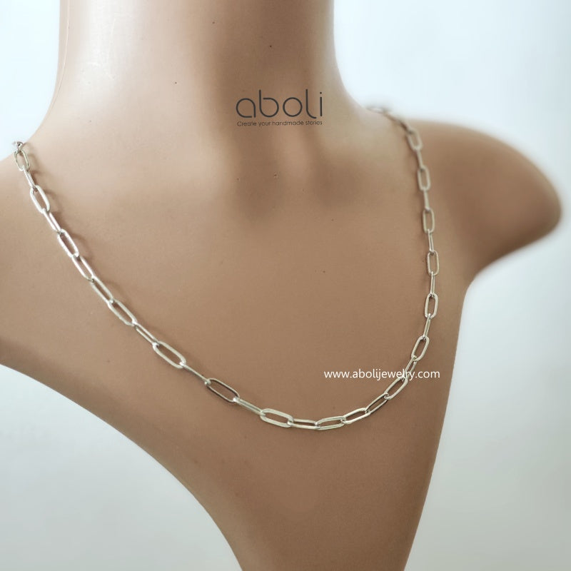 Tarnish resistant silver paperclip chain for necklace Brass big loop neckchain unisex PCNCBLS - Jewelry Supplies