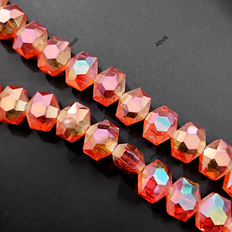 Flat Hexagon Faceted crystal glass beads 15 x 12 x 10 mm big glass beads FGB80
