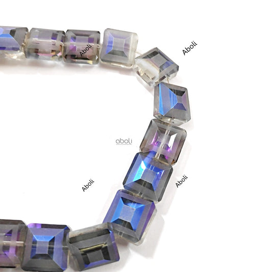 Blue Flat square Faceted crystal glass beads 12 x 12 x 8 mm glass beads FGB83