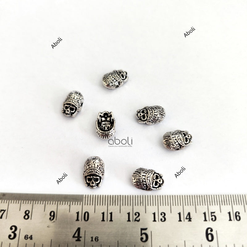 Oxidised silver Aztec warrior skull beads spacer beads SSB110 10 gm