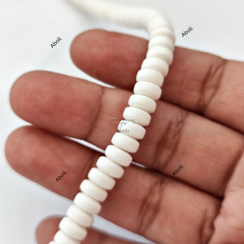 White disc polymer clay beads coloured tyre shaped beads 6 x 3 mm PCB10 1 full strand