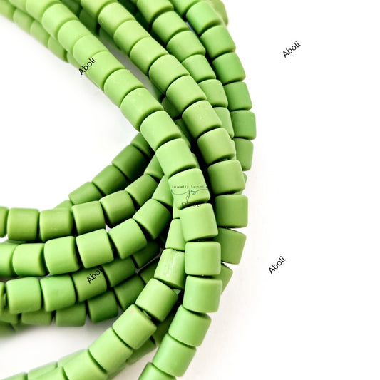 Green polymer clay beads cylinder shaped beads 6 x 5 mm PCB12 1 full strand