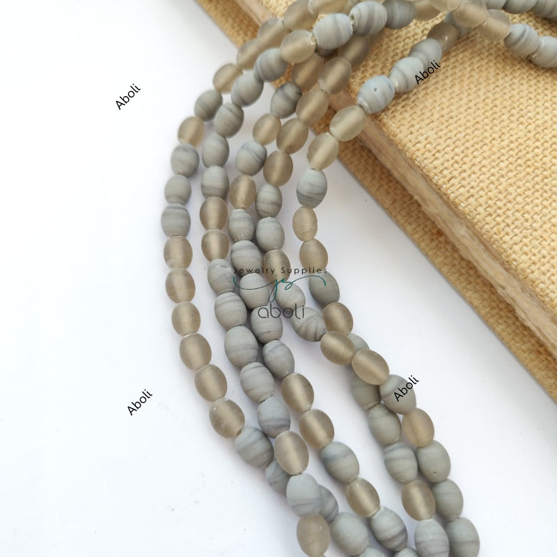 Oval glass beads 10 mm matt finish plain glass beads Grey Neutral OMGB4 10 beads