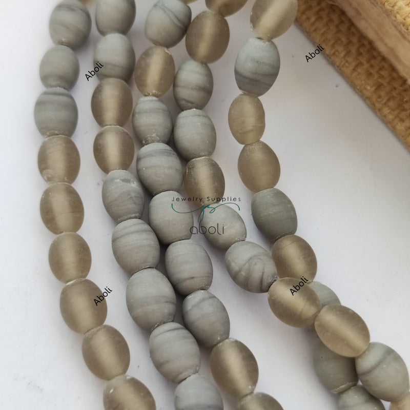 Oval glass beads 10 mm matt finish plain glass beads Grey Neutral OMGB4 10 beads
