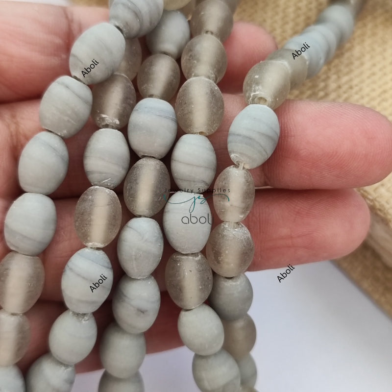 Oval glass beads 10 mm matt finish plain glass beads Grey Neutral OMGB4 10 beads