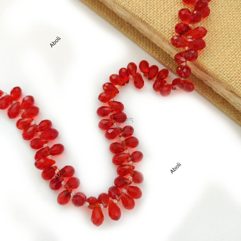 Red briolette beads drop beads Faceted Glass Beads 14 x 8 mm FGB61