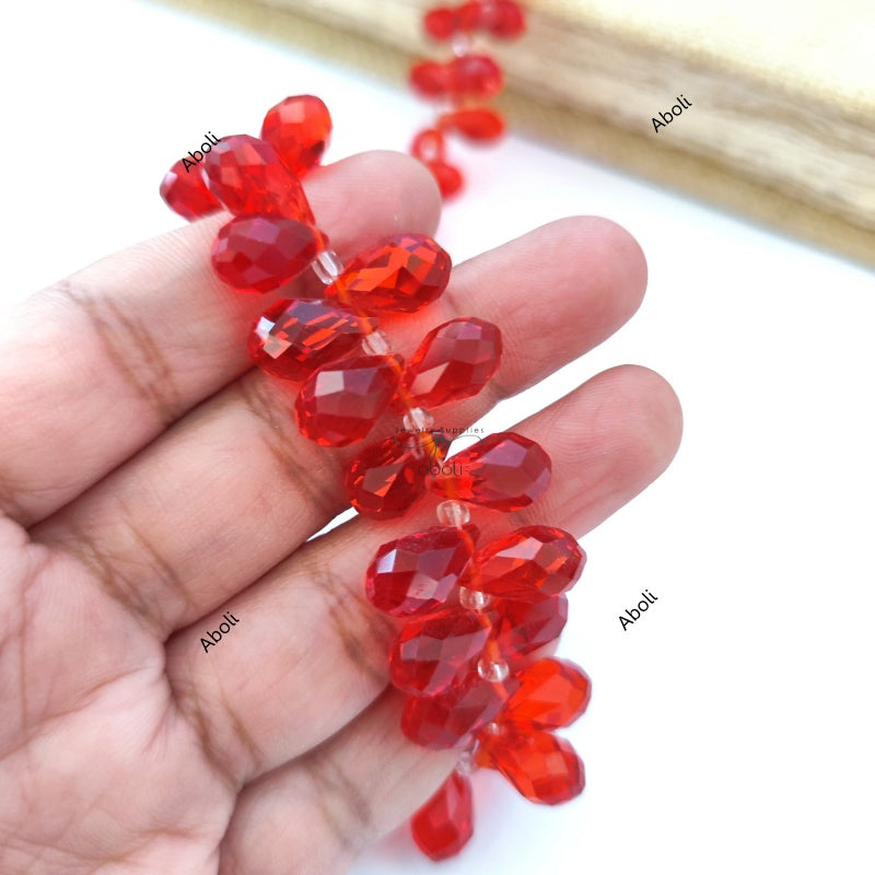 Red briolette beads drop beads Faceted Glass Beads 14 x 8 mm FGB61