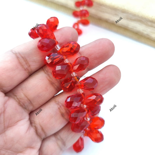 Red briolette beads drop beads Faceted Glass Beads 14 x 8 mm FGB61
