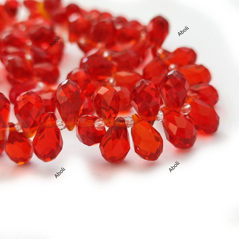 Red briolette beads drop beads Faceted Glass Beads 14 x 8 mm FGB61