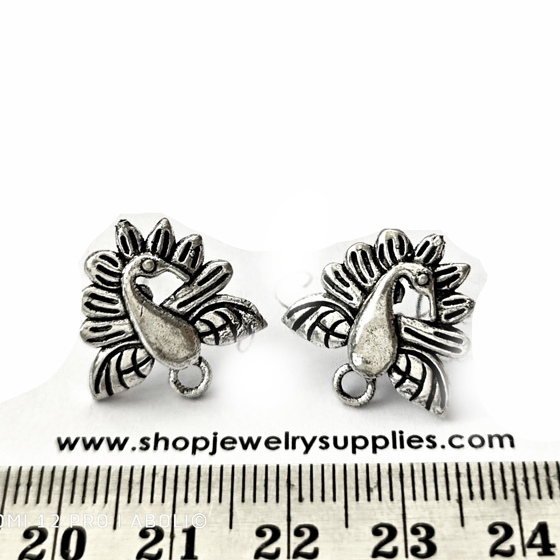 Peacock earring Silver stud earring components metal earrings findings ESS91