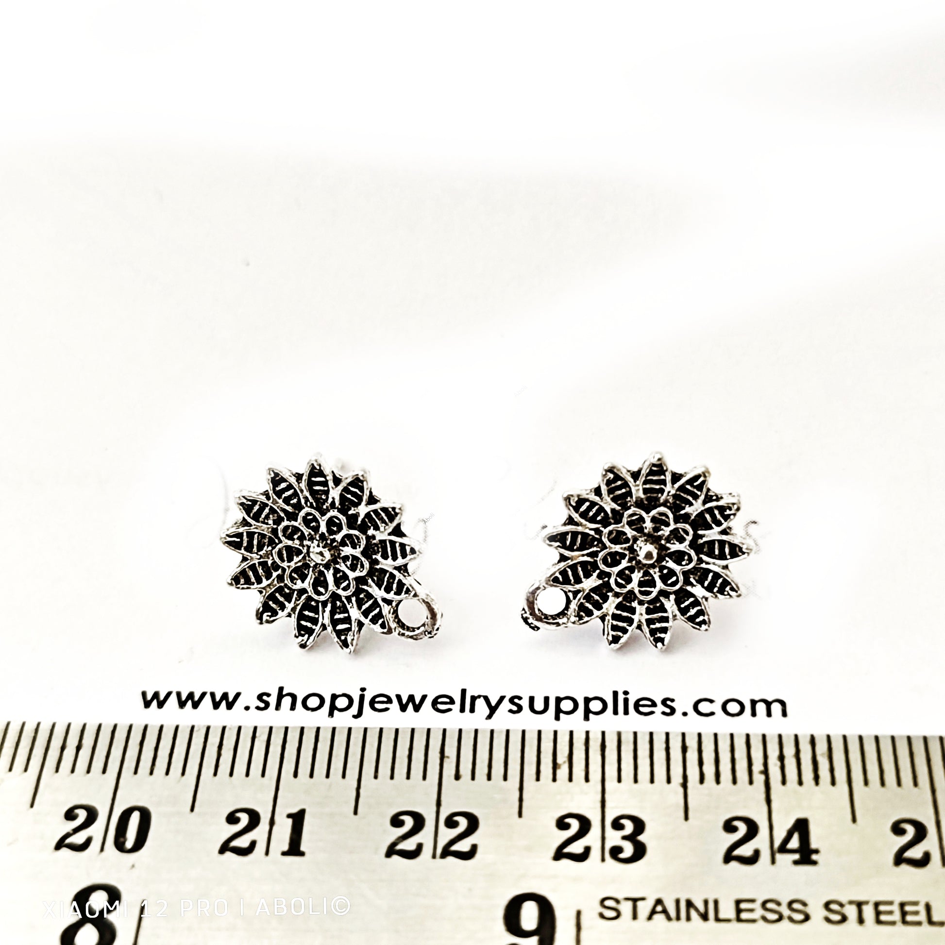 Silver flower stud earring components metal earrings findings ESS92