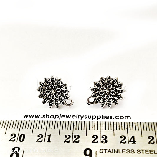 Silver flower stud earring components metal earrings findings ESS92