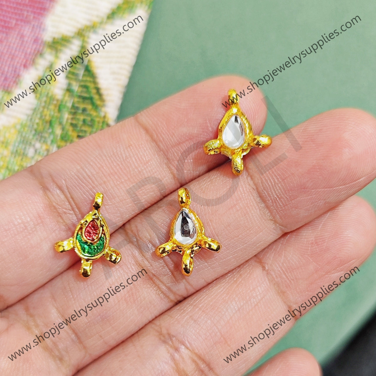 Kundan stone connector link for invisible necklace affordable artificial stone 2 pieces IAJK12