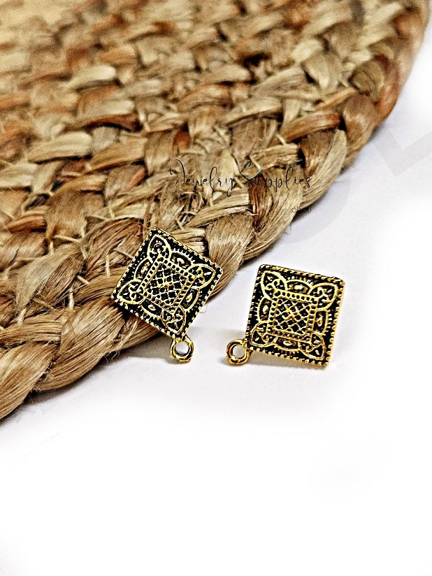 Antique golden kite shaped studs rhombus earrings findings ESG154