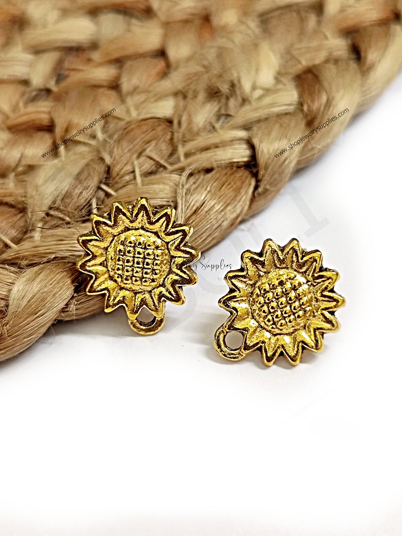 Golden sunflower earrings components metal earrings findings ESG150