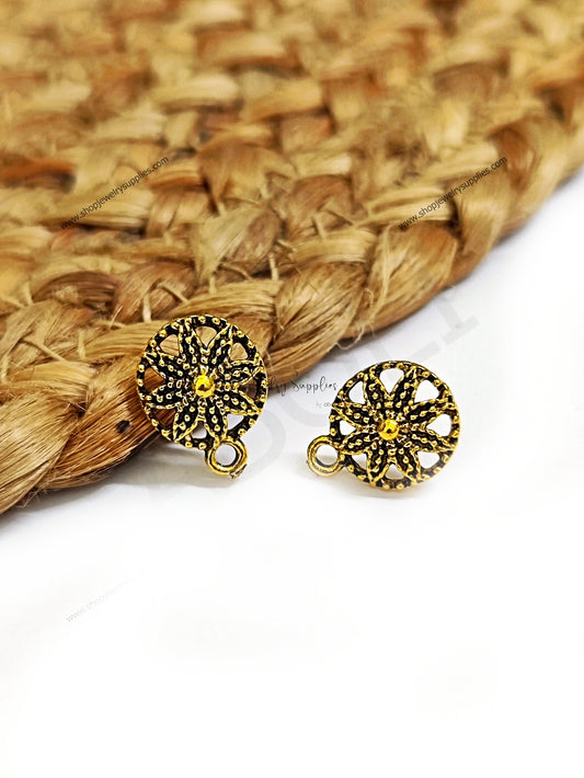 Antique golden filigree flower earrings findings ESG151