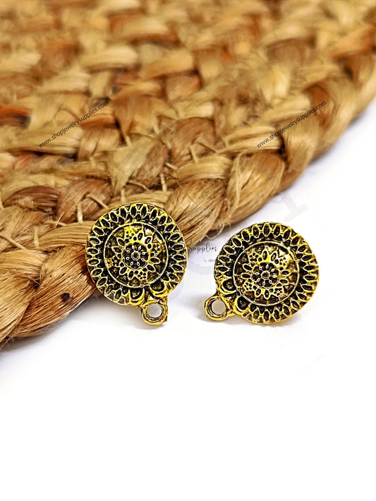 Antique golden round earrings stud findings ESG155