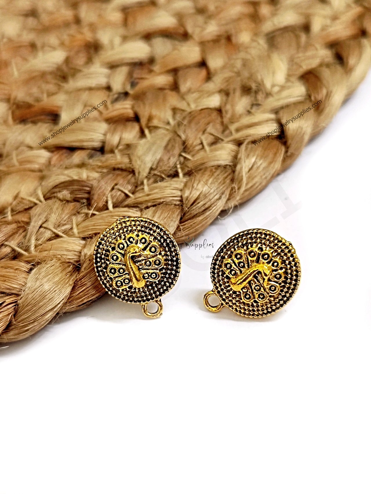 Antique golden peacock earrings findings ESG152