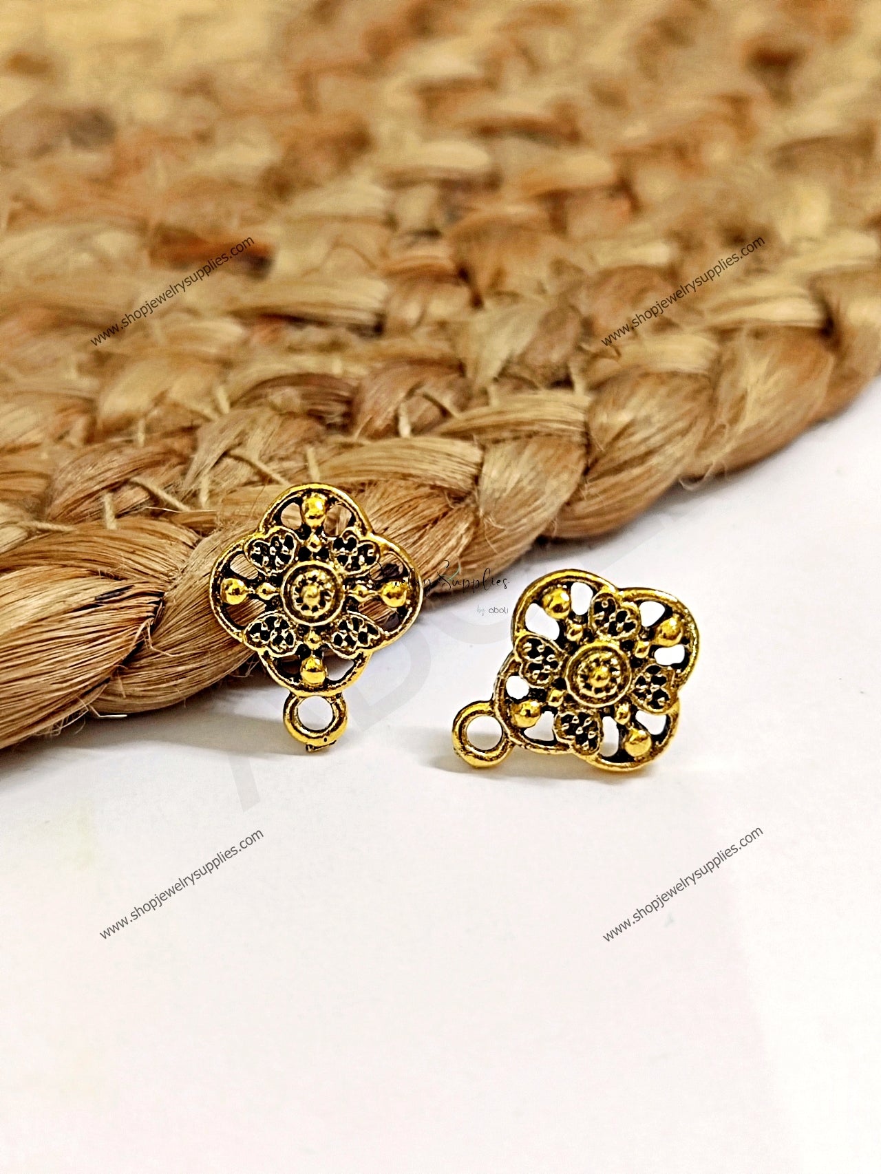 Antique golden filigree flower earrings findings ESG153