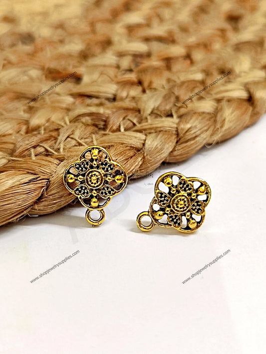 Antique golden filigree flower earrings findings ESG153