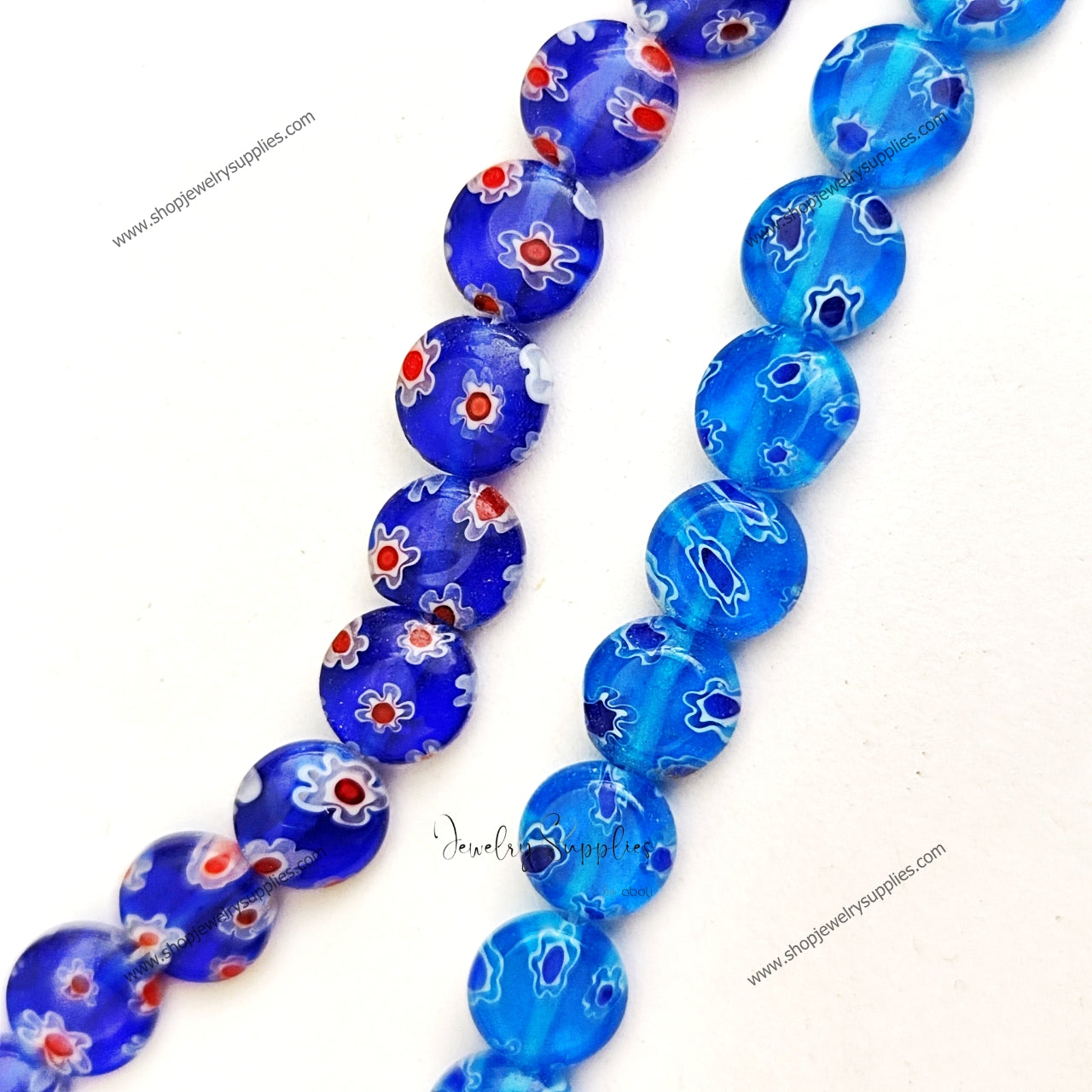 8x3 mm Blue flat round glass beads flowers FGB203 1 full strand of 50 beads