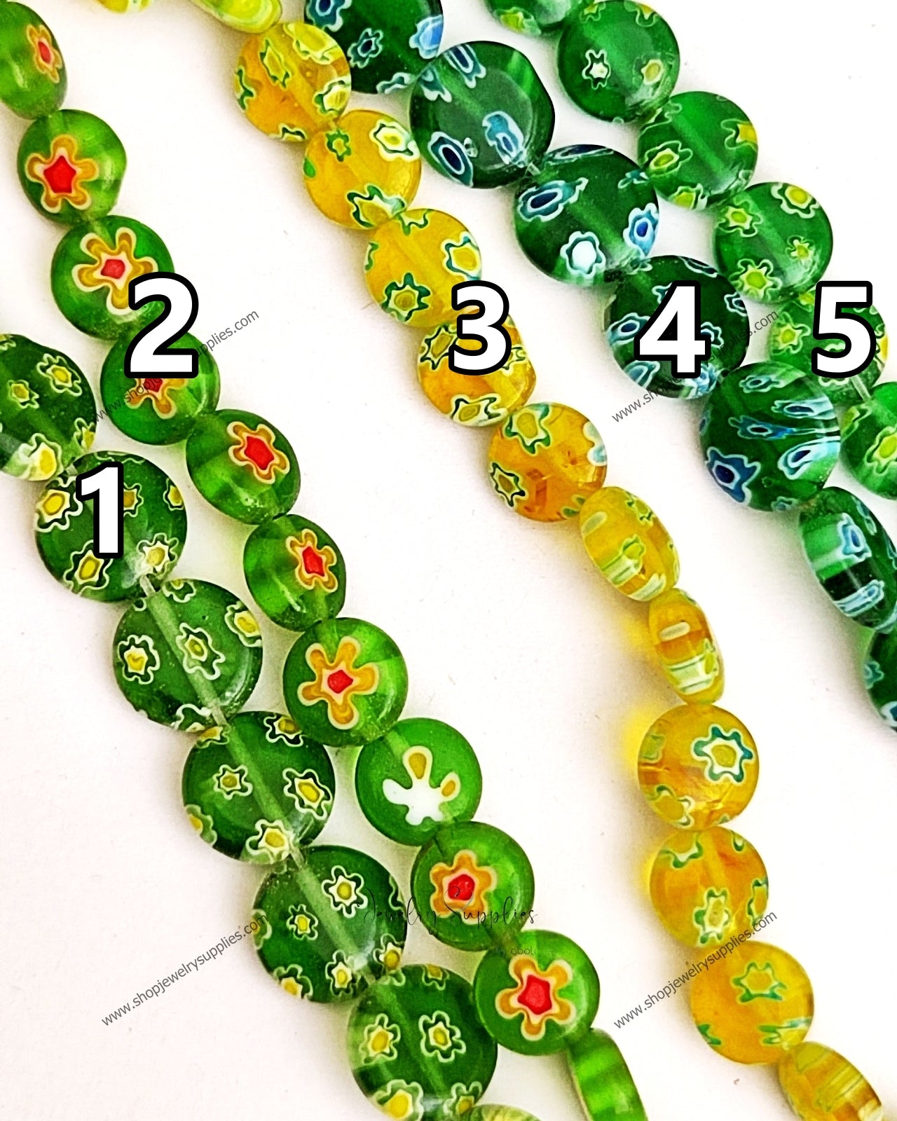 Flat round glass beads flowers FGB204 1 full strand